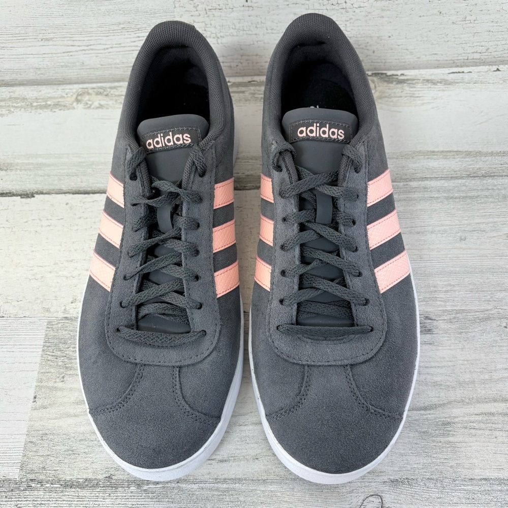 adidas Women’s Size 11 VL Court 2.0 Sneakers In Gray/Glow Pink Lace Up Low Top - Picture 4 of 11